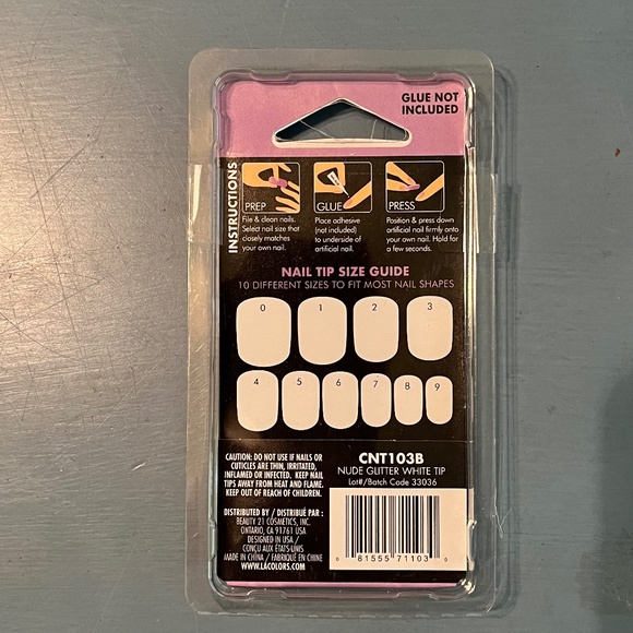 LA Colors Glossy Nude/French Glitter White Tip Short Artificial Nails,no glue - Picture 3 of 8